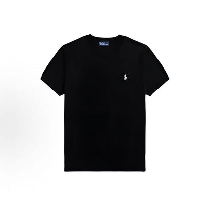 Ralph Lauren Logo Embroidered Round-neck Short-sleeved T-shirt for Women - Black - Slim Fit