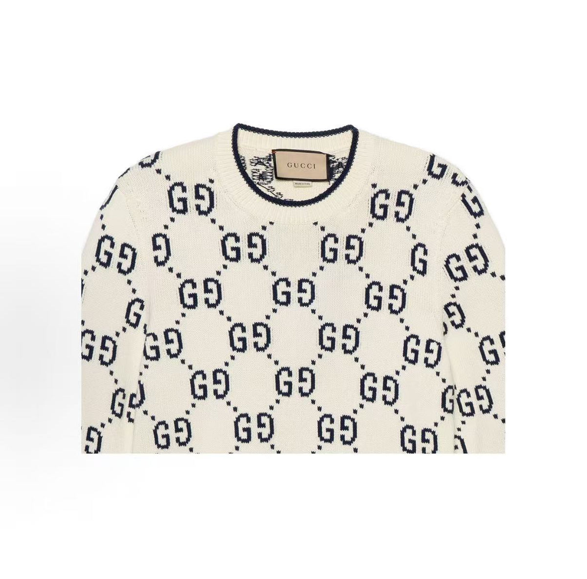 GUCCI 2022 Spring Collection Logo-Print Pullover Round-neck Long-sleeve Sweater for Men in White