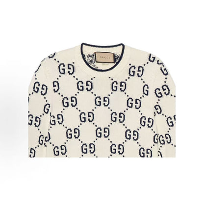 GUCCI 2022 Spring Collection Logo-Print Pullover Round-neck Long-sleeve Sweater for Men in White