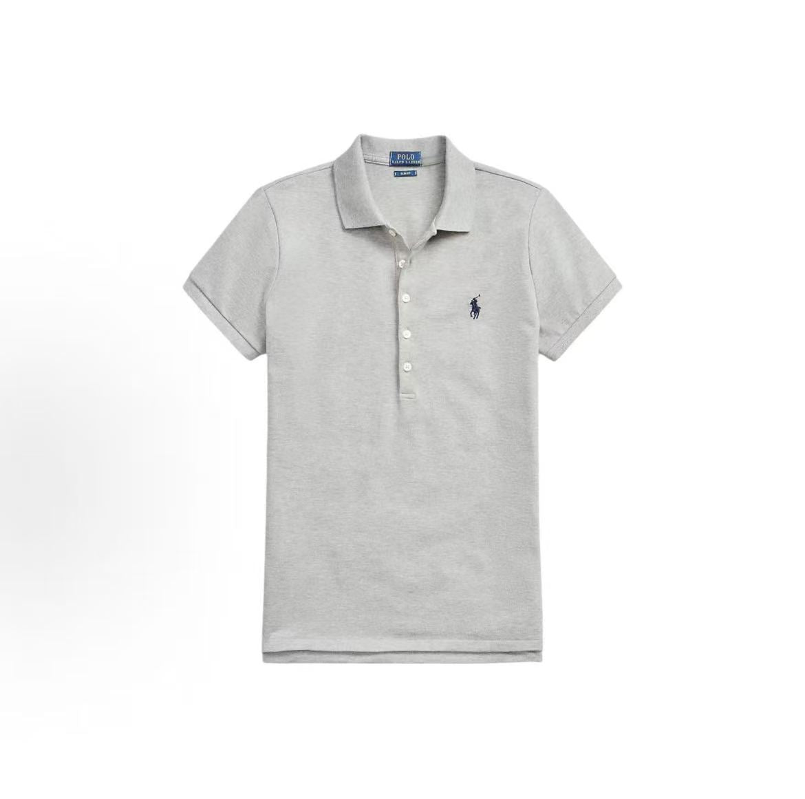 Ralph Lauren SS24 Solid-color Logo Embroidered Pullover Short-Sleeved Polo Shirt for Women - Gray