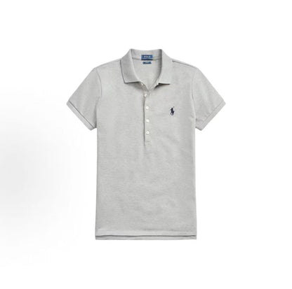 Ralph Lauren SS24 Solid-color Logo Embroidered Pullover Short-Sleeved Polo Shirt for Women - Gray