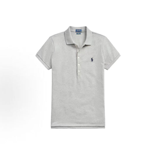 Ralph Lauren SS24 Solid-color Logo Embroidered Pullover Short-Sleeved Polo Shirt for Women - Gray