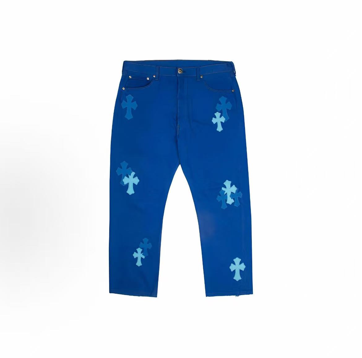 Chrome Hearts SS23 Cross-Button Midriff Cone-shaped Denim Pants for Men - Blue