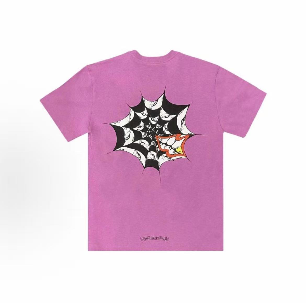 Chrome Hearts Matty Boy series - Purple Spider Web Graffiti Round-neck Short-sleeved T-shirt - For Both Men and Women - Pink