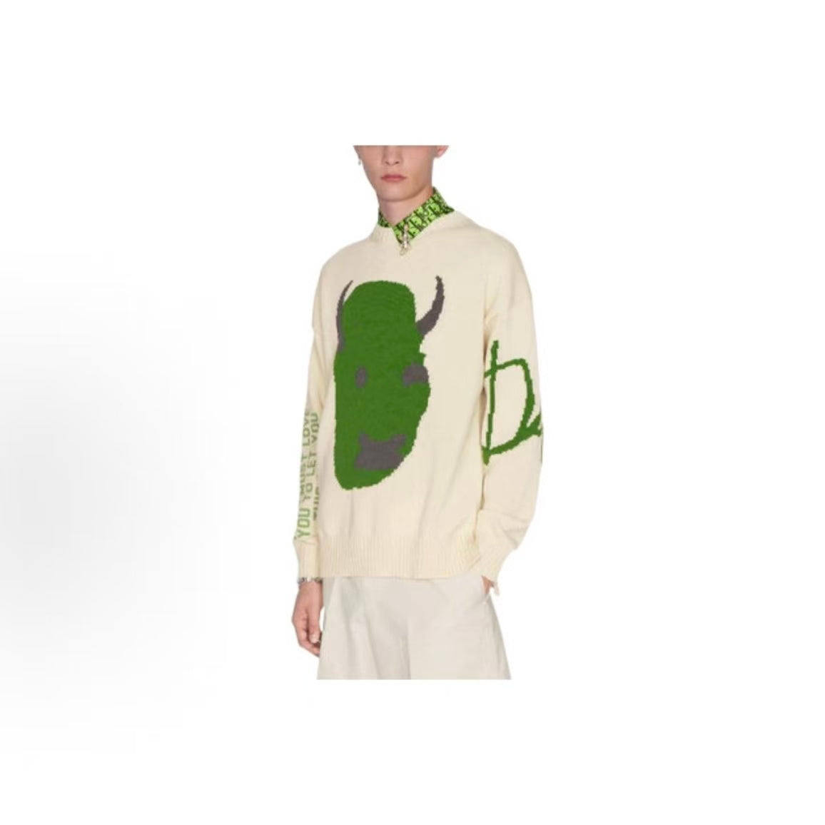 DIOR x Travis Scott Abstract Letter Pattern Loose Round-neck Long-sleeved Sweater for Men in White