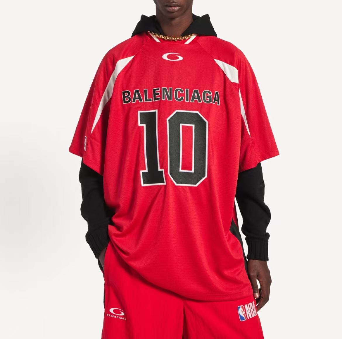 Balenciaga × NBA SS26 Collaboration Collection - Form-Contoured Mesh Round-neck Color-Contrasting Straps T-shirt - Regular Fit - Men's Style