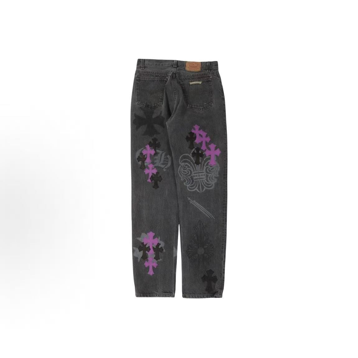 Chrome Hearts Cross Patch Printed Cotton Denim Pants - Men's and Women's style alike