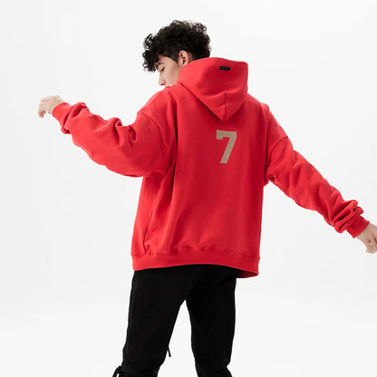 FOG FEAR OF GOD Season 7 main line 7-character flocking hoodie casual loose sweatshirt red