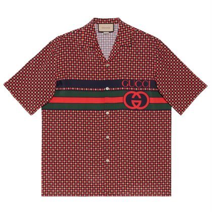 GUCCI GEOMETRIC HOUNDSTOOTH PRINT BOWLING SHIRT – GGS026