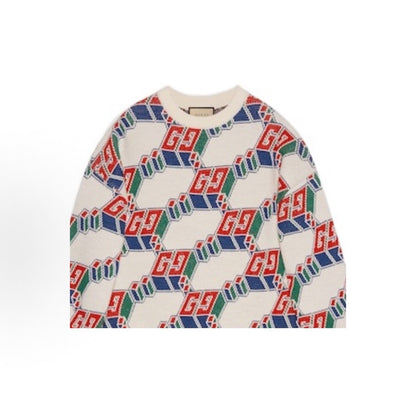 GUCCI - Geometric Letter Print Round-neck Casual Sweater for Men - White