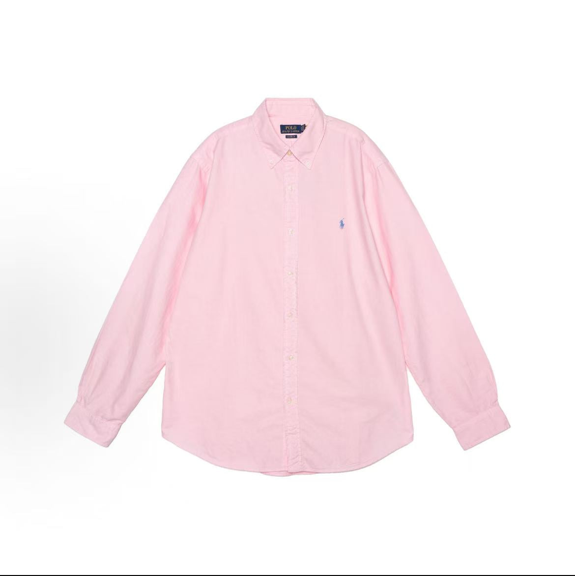 Ralph Lauren SS22 Solid-color Logo Embroidered Long-Sleeve Shirt - Classic Style - Men's - Pink