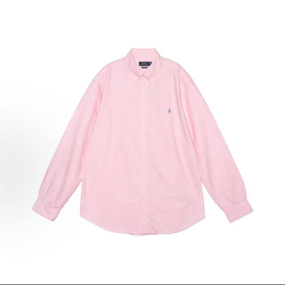 Ralph Lauren SS22 Solid-color Logo Embroidered Long-Sleeve Shirt - Classic Style - Men's - Pink