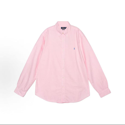 Ralph Lauren SS22 Solid-color Logo Embroidered Long-Sleeve Shirt - Classic Style - Men's - Pink