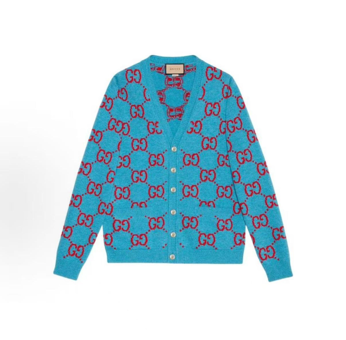 GUCCI 2021 Fall Collection Logo Plaid Single-Button Wool Sweater - Knitted Shirt - Men's - Blue