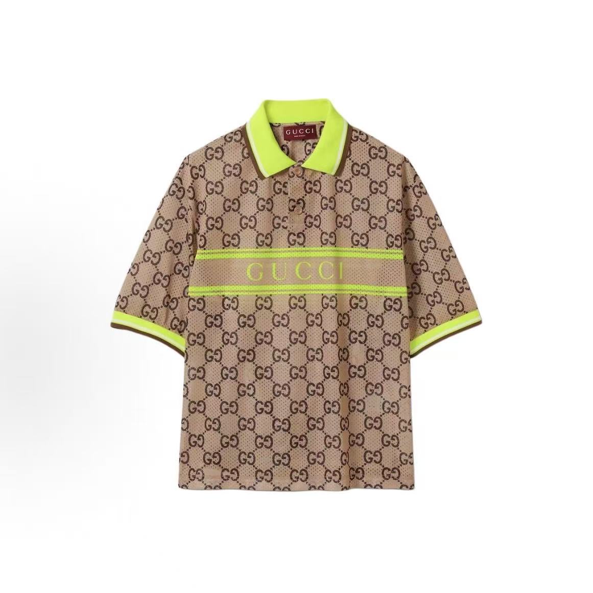 GUCCI Polo shirt with check pattern and polo collar, short sleeves, men's style, in multiple colors