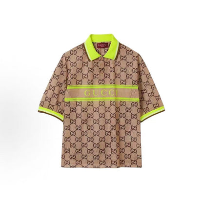 GUCCI Polo shirt with check pattern and polo collar, short sleeves, men's style, in multiple colors