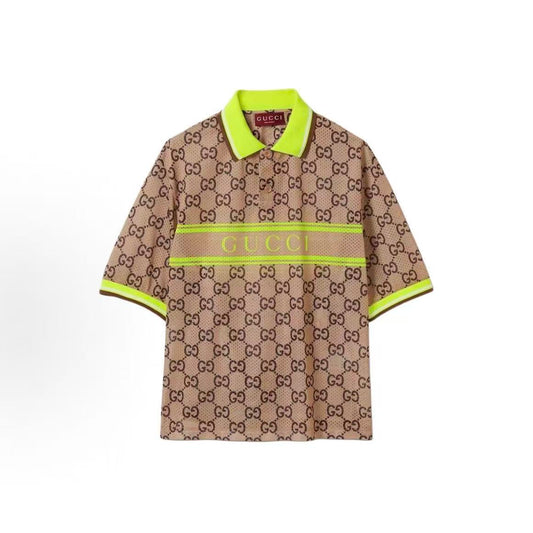 GUCCI Polo shirt with check pattern and polo collar, short sleeves, men's style, in multiple colors