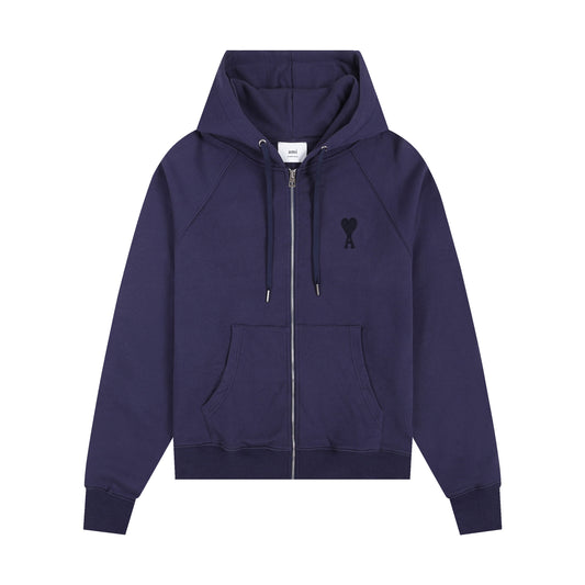 AMI Classic Zipper Logo Hooded Sweater Purple