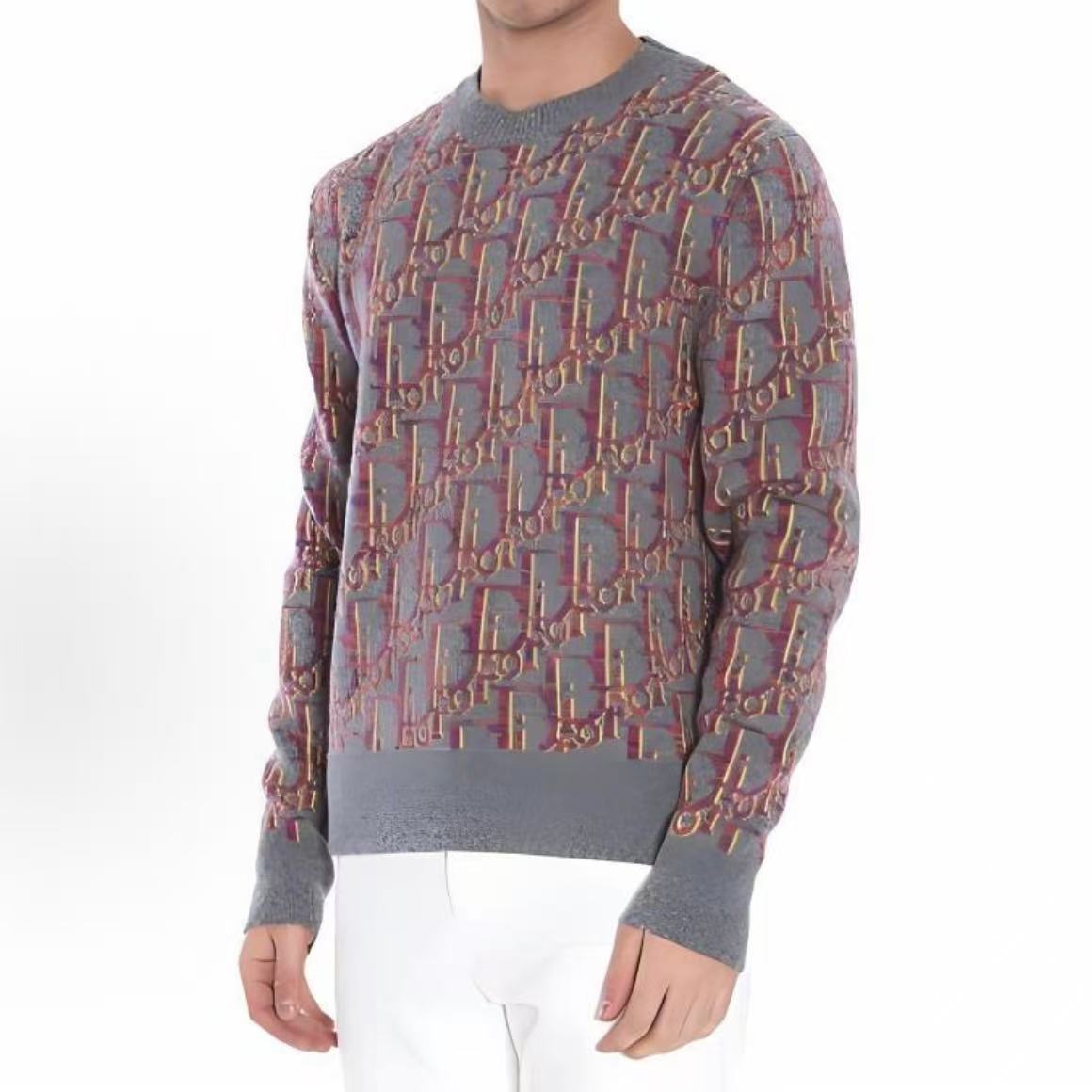 DIOR (Dior) Men's Long Sleeve Round-neck Pullover Sweater in Gray