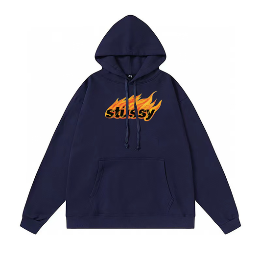 STUSSY FLAME PRINT HOODIE NAVY
