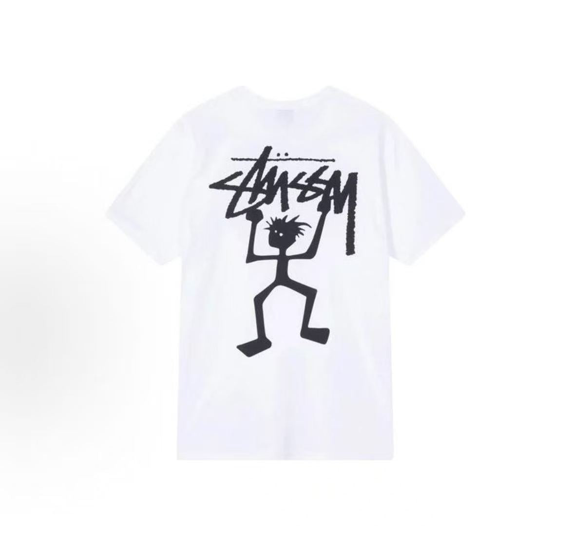 Stussy SS23 Warrior Man T-Shirt - Letterprint Round-neck Short-sleeved American Retro T-shirt for Men - White