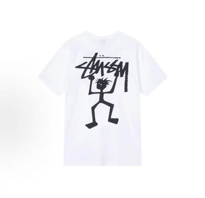 Stussy SS23 Warrior Man T-Shirt - Letterprint Round-neck Short-sleeved American Retro T-shirt for Men - White