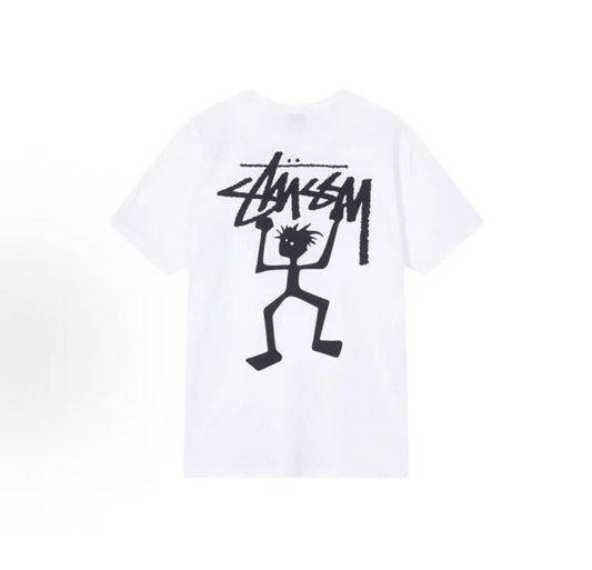 Stussy SS23 Warrior Man T-Shirt - Letterprint Round-neck Short-sleeved American Retro T-shirt for Men - White