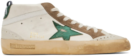 GOLDEN GOOSE حذاء رياضي Mid Star باللون الأبيض المائل للصفرة