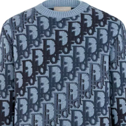 DIOR Men's SS26 Spring Essentials Collection Oblique Print Ribbed Long-Sleeve Crewneck Sweater