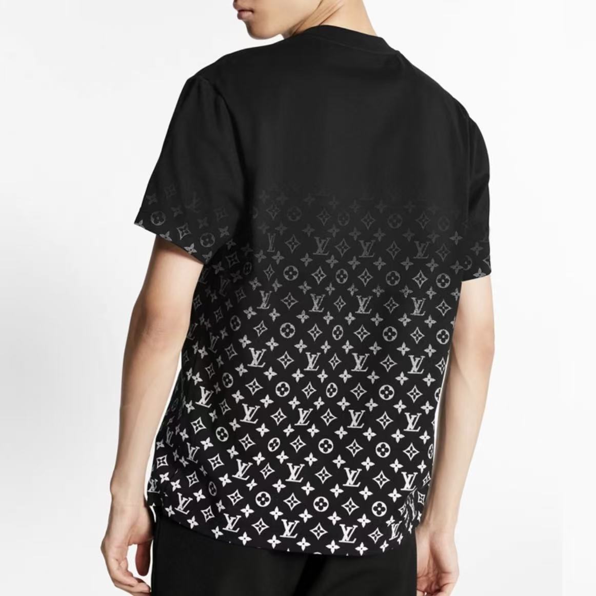 LOUIS VUITTON T-shirt with full logo print, gradient round-neck short sleeve, men's style, black color