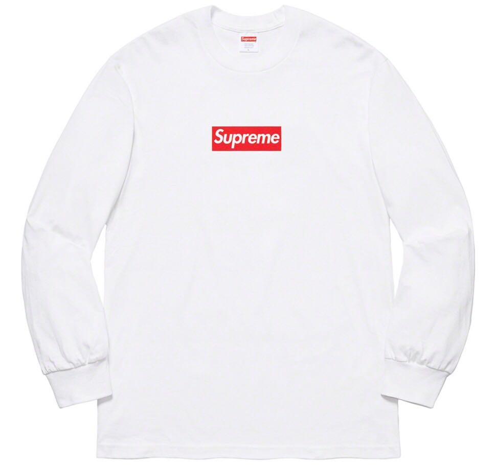 Supreme  Box Logo  Crewneck Long Sleeve Tee White