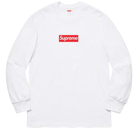Supreme  Box Logo  Crewneck Long Sleeve Tee White