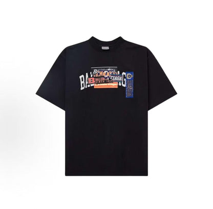 Balenciaga Streetwear Fall/Winter 2026 Round-neck Sticker Pattern Short-Sleeved T-Shirt Regular Fit Men's Style