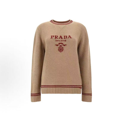 PRADA Prada FW24 Logo Wool Round-neck Long-sleeve Cashmere Sweater for Women in Beige