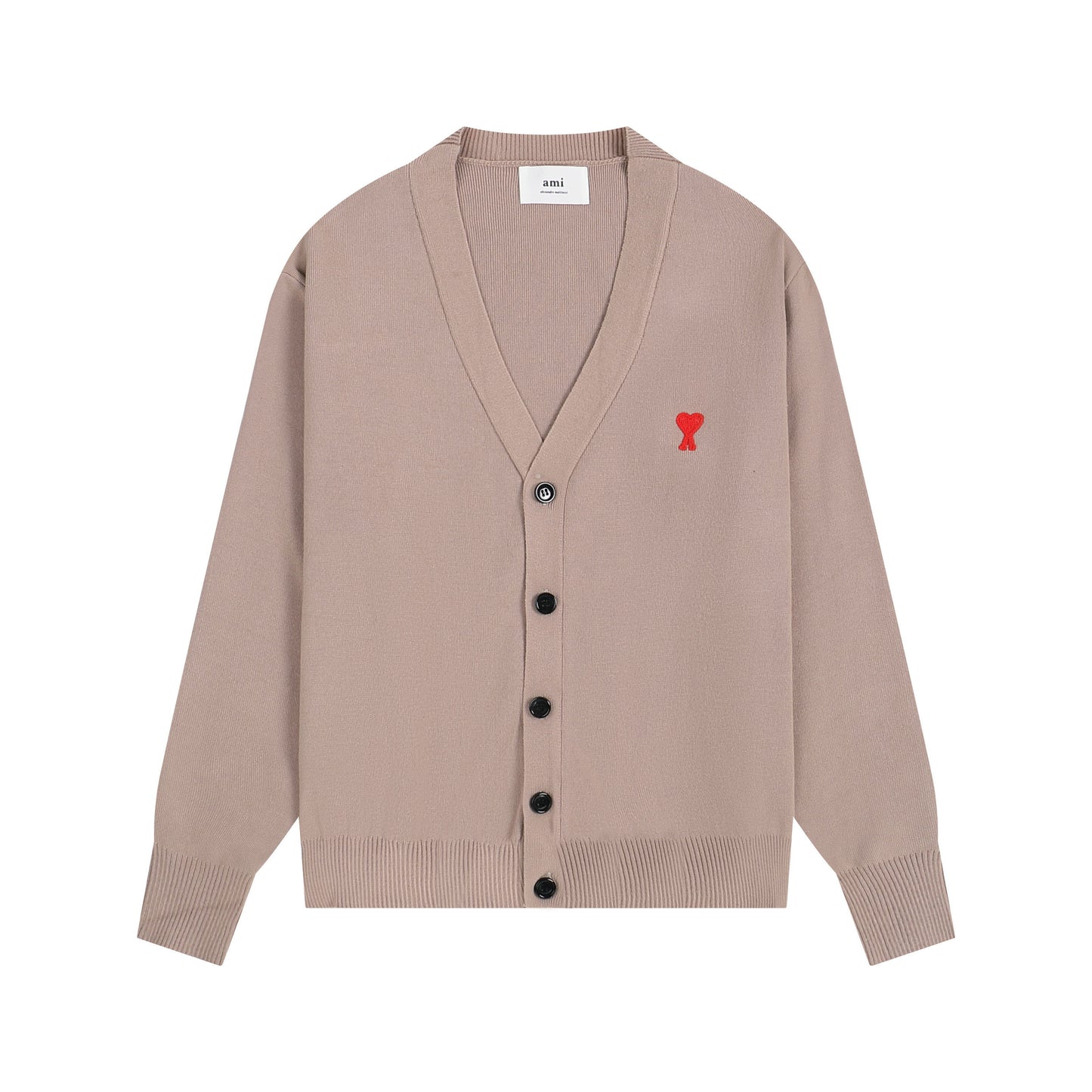AMI Small Logo V-neck Button Sweater Brown
