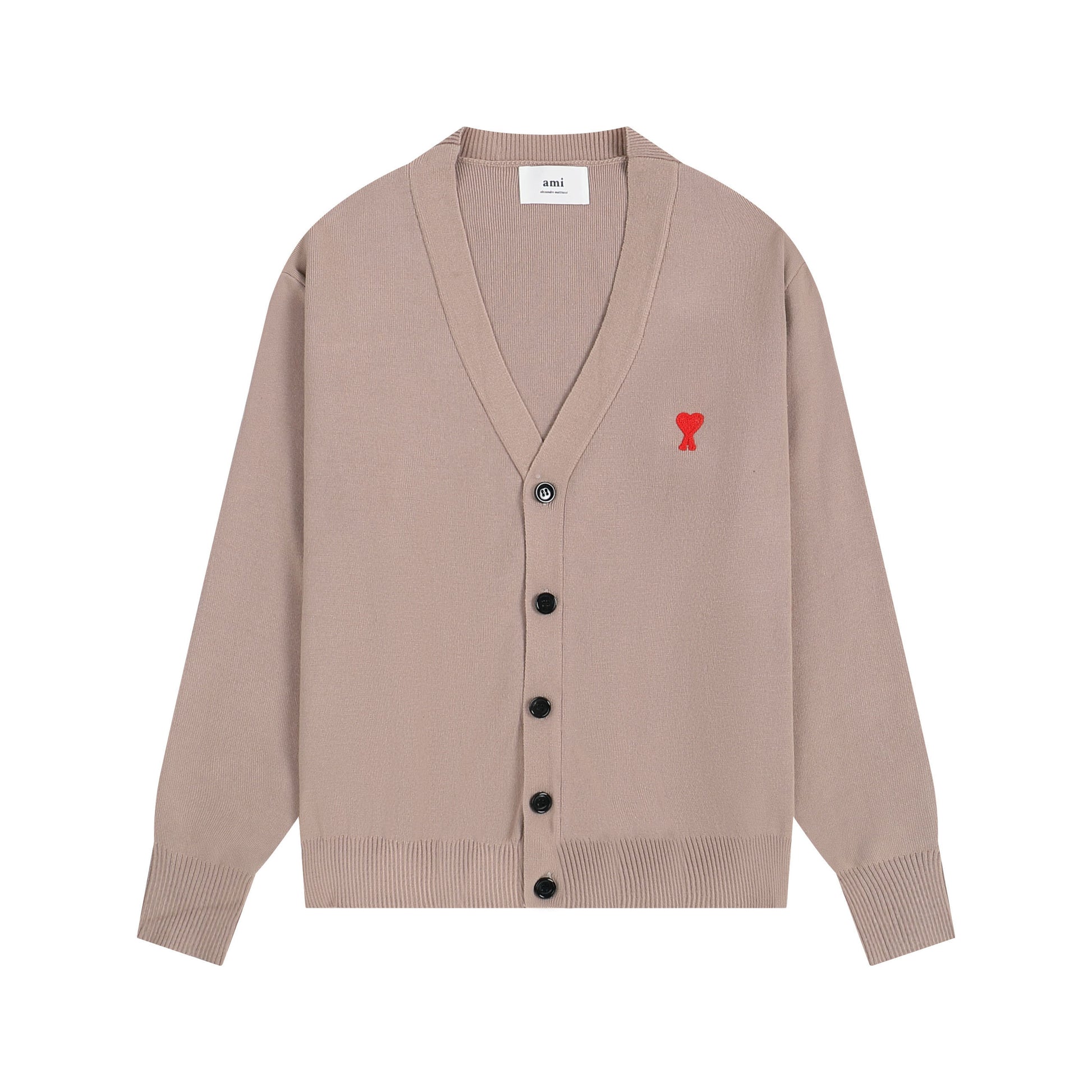 AMI Small Logo V-neck Button Sweater Brown