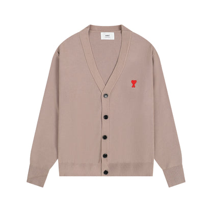 AMI Small Logo V-neck Button Sweater Brown