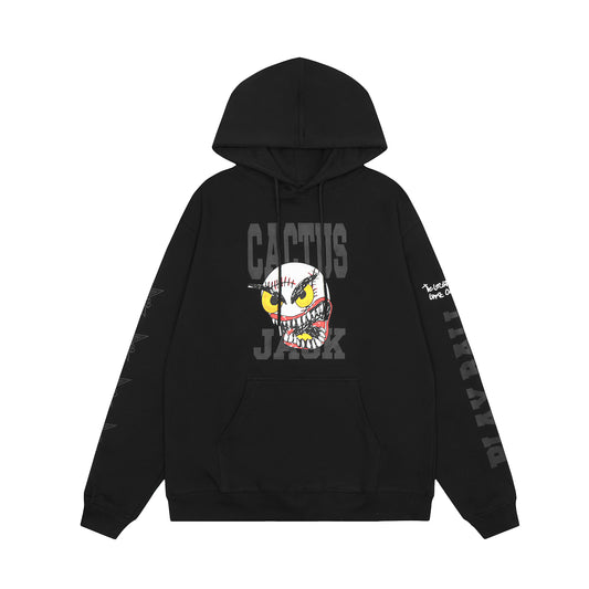 Travis Scott Cartoon Skeleton Print Hoodie Black