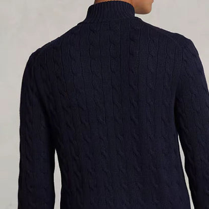Polo Ralph Lauren SS22 solid color casual micro-label embroidered half-zip sweater men's navy blue