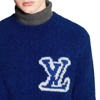 LOUIS VUITTON Classic Embroidered Round-neck Wool Sweater - Men's Style - Blue