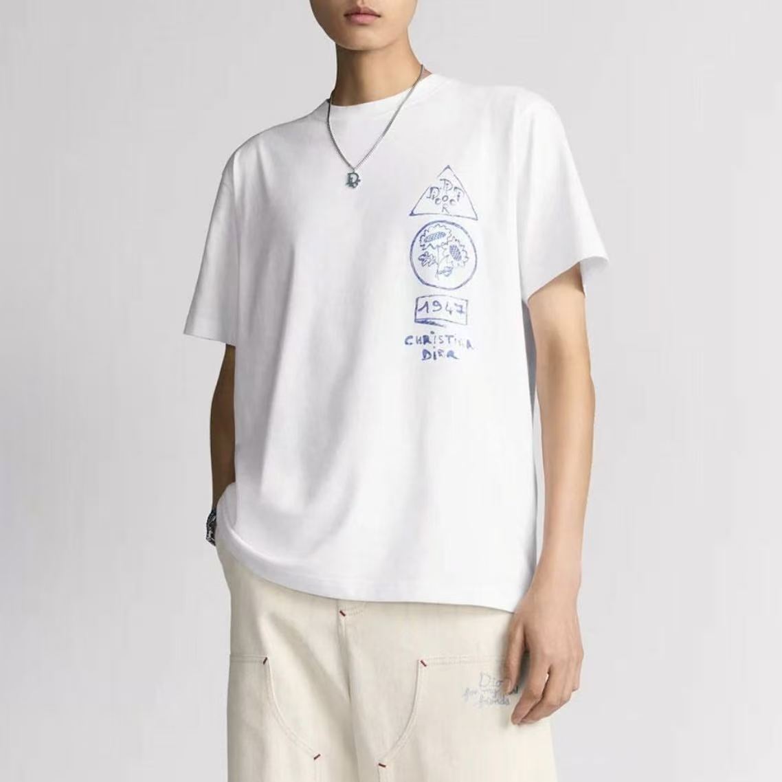 DIOR Dior Spring/Summer 2025 Collection - Dior and Hylington Nel Summer Men's Wear Collection - Logo Letter Print Crewneck Round-neck Short-sleeved T-shirt for Men - White