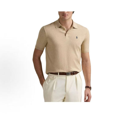 Ralph Lauren SS25 Solid Color Small Spikes Embroidery Straight-Tee Pullover Shirt for Men in Khaki Color