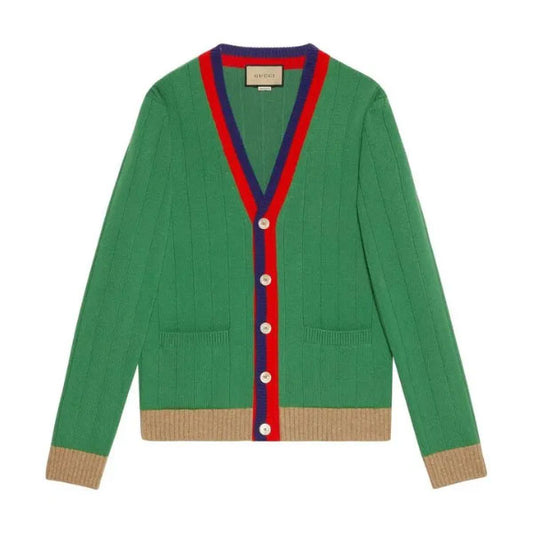 GUCCI WEB-STRIPE WOOL CARDIGAN GREEN – GCK040