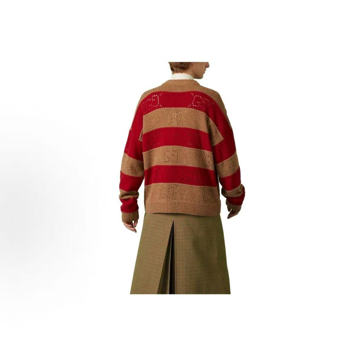 GUCCI 2023 Fall Collection Striped Single-Button Loose-Sleeved Knit Shirt for Men in Beige