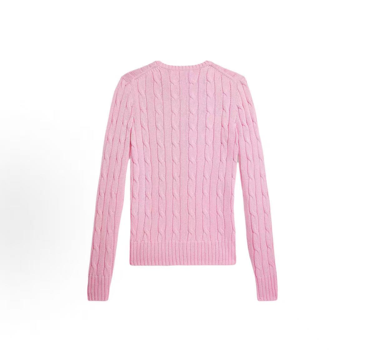 Ralph Lauren Solid Striped Cotton Roundneck Long Sleeve Pullover Sweater - Knitted Shirt - Fitted Style - Women's - Caramel Pink