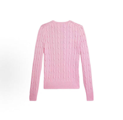 Ralph Lauren Solid Striped Cotton Roundneck Long Sleeve Pullover Sweater - Knitted Shirt - Fitted Style - Women's - Caramel Pink