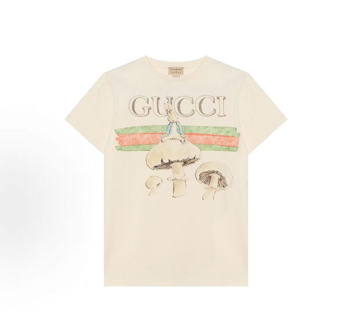 GUCCI x Peter Rabbit Spring 2024 Kids' Clothing Collection - Round-neck Pullover Short Sleeve with Letter Logo Stripe Print, White, Children's Size