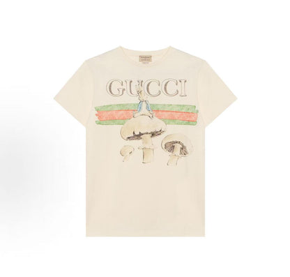 GUCCI x Peter Rabbit Spring 2024 Kids' Clothing Collection - Round-neck Pullover Short Sleeve with Letter Logo Stripe Print, White, Children's Size
