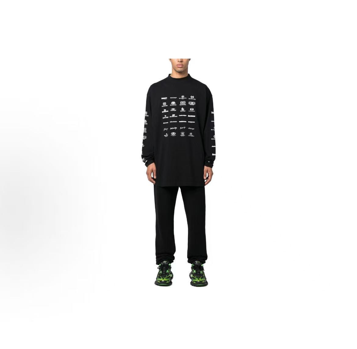 Balenciaga SS23 Logo Letter Print Round-neck Long-sleeved Sweater Regular Fit Men's Style Black