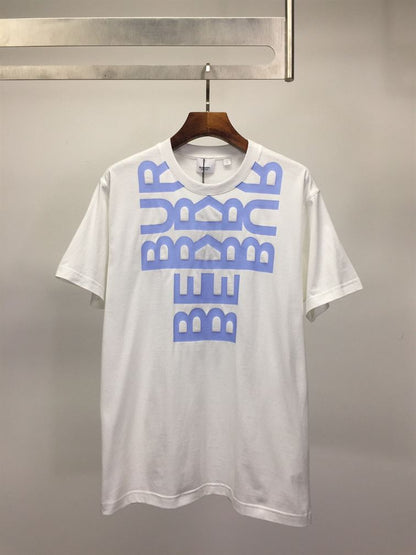BURBERRY LOGO PRINT COTTON OVERSIZED T-SHIRT IN WHITE/BLUE – BRS005